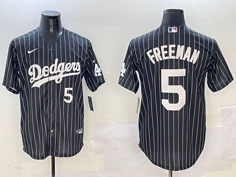 Men Los Angeles Dodgers 5 Freeman Black Stripe Jointly Name 2025 Nike MLB Jersey style 8